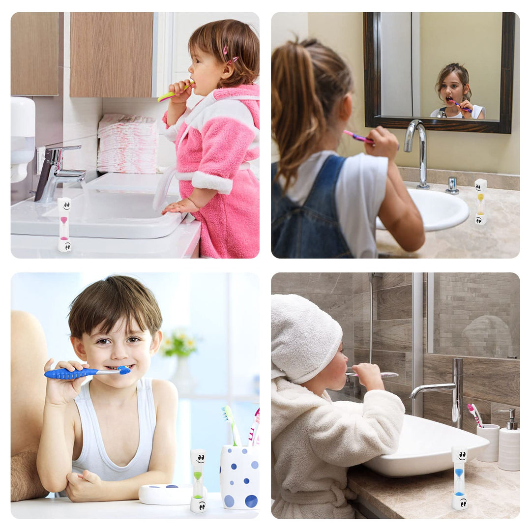 2 Minute Toothbrush Sand Timer for Kids -Set of 2 Small Blue and Pink Smiley Hour Glass