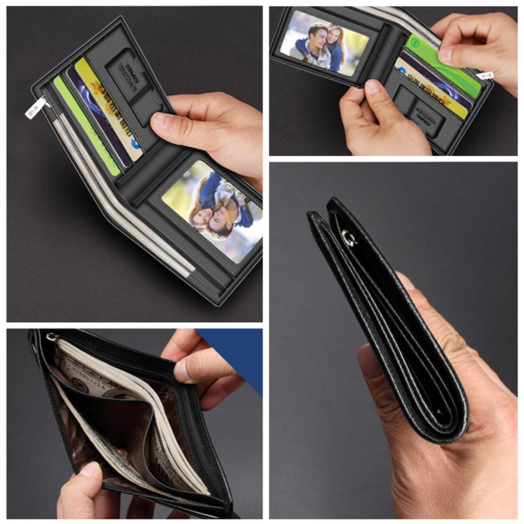 Men&#39;s Wallets, Genuine Leather Mens Bifold Wallets with Zipper Coin Pocket Casual Men Purse Slim Short Wallet Gift for Father day, Black, One_Size, Casual &amp; Business &amp; Leisure Wallet
