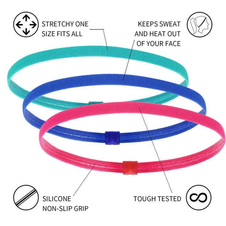 12 Pieces Thin Non-Slip Elastic Sport Headbands, Hair Bands with Non Slip Silicone Grip Exercise Hair Sweatbands for Men Women Football Basketball Soccer Tennis Yoga (Multi-Colors)