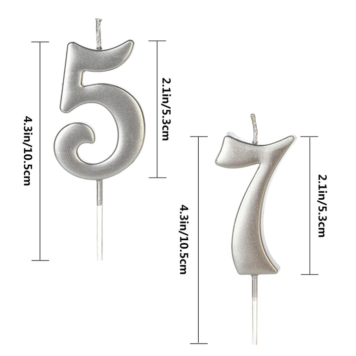 75th &amp; 57th Number Birthday Candles for Cake Topper, Number 75 57 Glitter Premium Candle Party Anniversary Celebration Decoration for Kids Women or Men, Silver