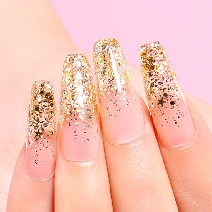 Soak Off U V LED Clear Glitter Gel Nail Polish - Golden Superstar Glitter (062) 10ml