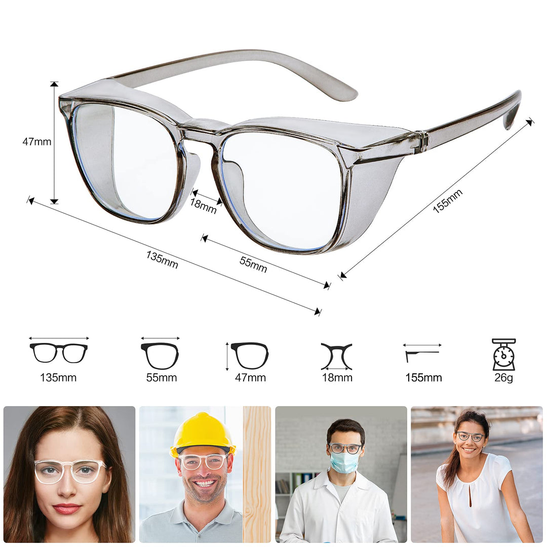 Safety Glasses Anti Fog Clear Safety Goggles Protective Eyewear Blue Light Blocking Scratch Resistant Anti Dust UV Protection Glasses with Side Shields For Men And Women(Grey)