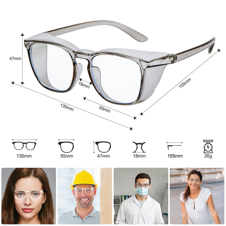 Safety Glasses Anti Fog Clear Safety Goggles Protective Eyewear Blue Light Blocking Scratch Resistant Anti Dust UV Protection Glasses with Side Shields For Men And Women(Grey)