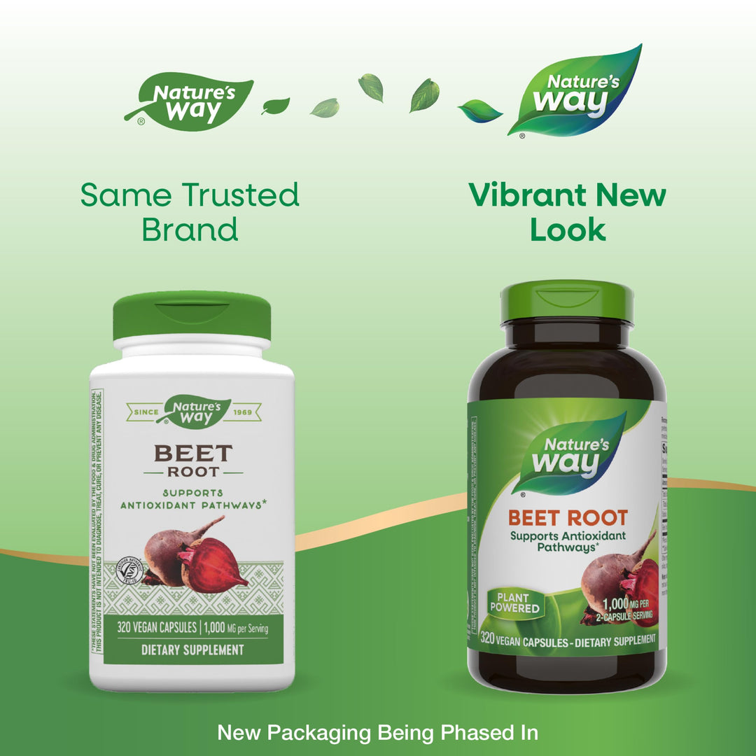 Nature&#39;s Way Beet Root, Supports Antioxidant Pathways*, Helps Neutralize Free Radicals*, 1,000 mg per 2-Capsule Serving, Vegan, 320 Capsules (Packaging May Vary)