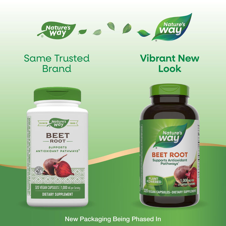 Nature&#39;s Way Beet Root, Supports Antioxidant Pathways*, Helps Neutralize Free Radicals*, 1,000 mg per 2-Capsule Serving, Vegan, 320 Capsules (Packaging May Vary)