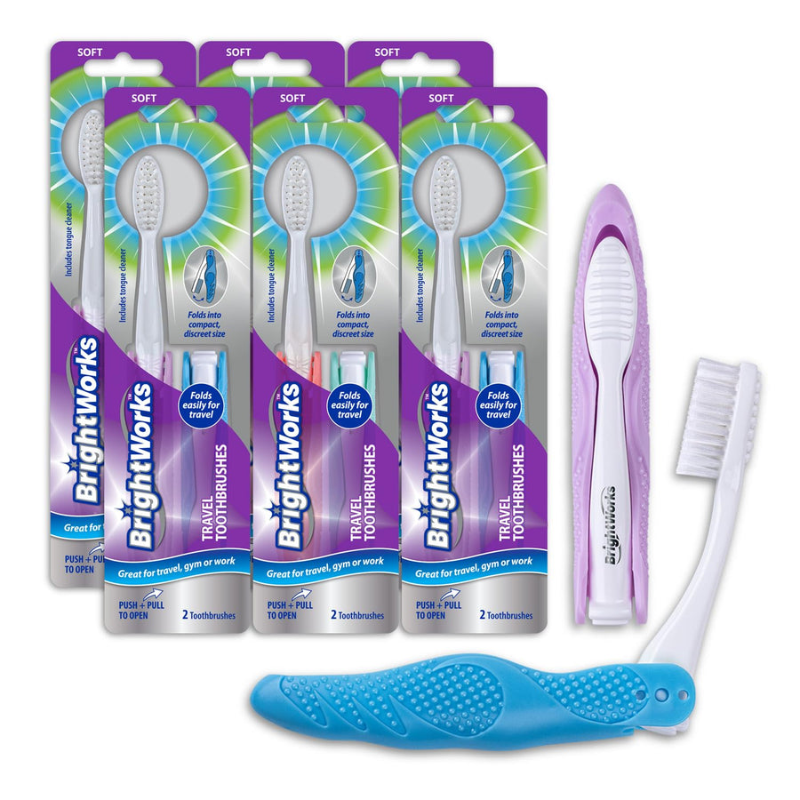 BrightWorks Folding Travel Toothbrush, Soft Bristles, 2