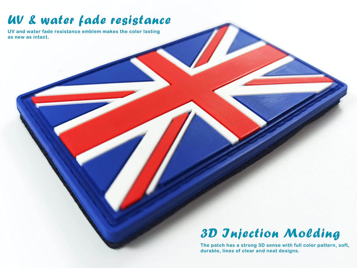 United Kingdom UK British Flag Patch Union Jack Tactical Patch - PVC Rubber Hook and Loop Fastener Patch, 2 Pack