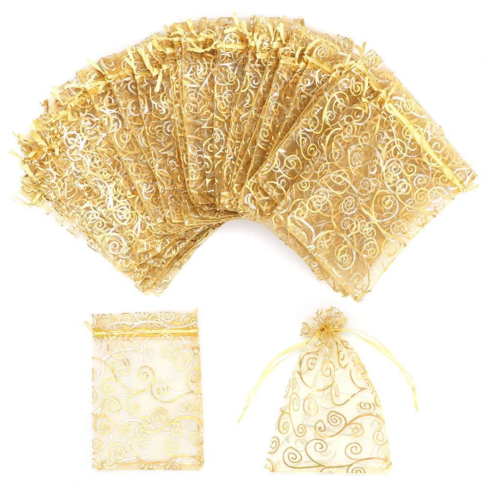 Organza Gift Bags 100Pcs Gold Sheer Organza Bag 4x6 Inc
