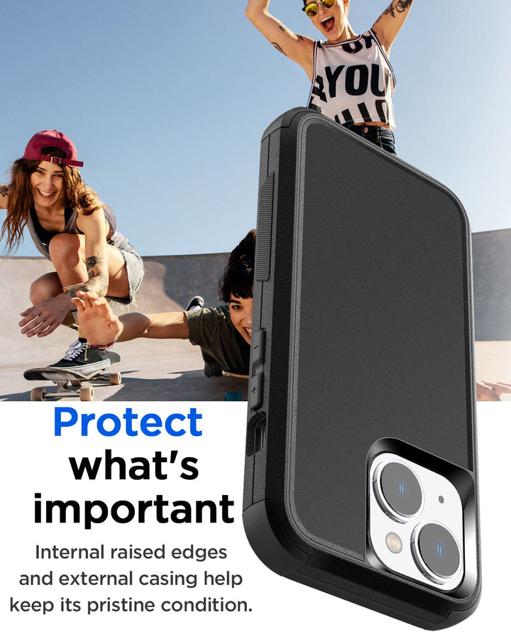 AICase for iPhone 13/iPhone 14 Case,Heavy Duty 3-Layer Rugged Pocket-Friendly Phone Case,Durable Military Grade Protection Shockproof/Drop Proof/Dust-Proof Protective Cover for iPhone 13/14 (Black)