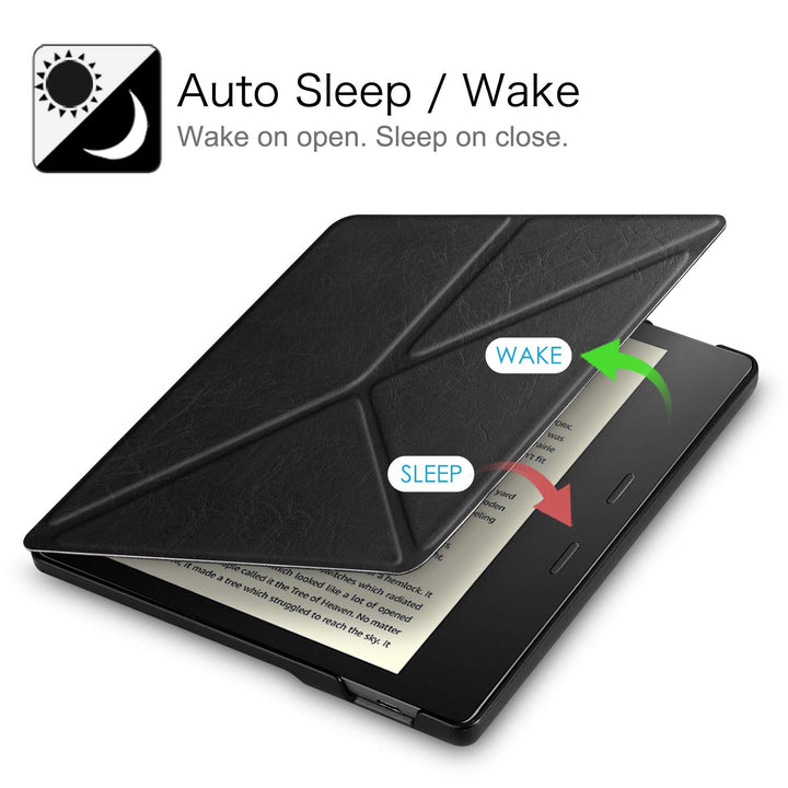 Origami Case for 7 Kindle Oasis (10th/9th Generation, 2019/2017 Release) - Slim Fit Stand Cover Support Hands Free Reading with Auto Wake Sleep, Black