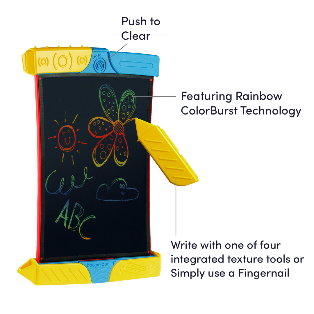 Scribble n’ Play Reusable Kids’ Drawing Board Includes LCD Doodle Board with Color Burst, Easy Erase Button, 4 Texture Drawing Styluses for Kids Ages 4+