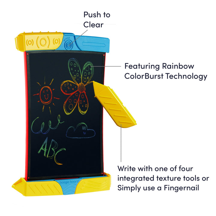 Scribble n’ Play Reusable Kids’ Drawing Board Includes LCD Doodle Board with Color Burst, Easy Erase Button, 4 Texture Drawing Styluses for Kids Ages 4+