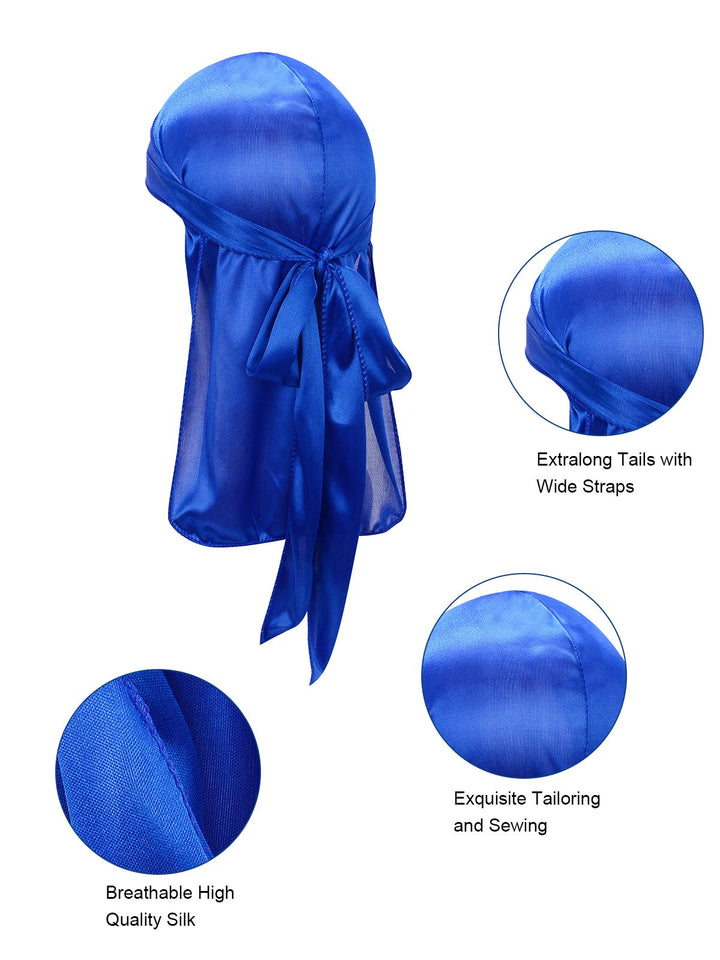 Satin Silk Head Wrap Durag Long Tail Beanies For Men Women Headwraps Cap 2pcs Black&amp;Black