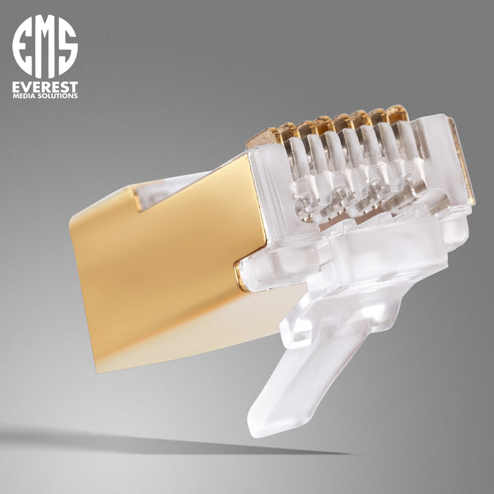 RJ45 Cat7 &amp; Cat6A Pass Through Connectors - 30 Pcs, 50UM Gold Plated Shielded FTP/STP External Ground for 23 AWG Network Cable