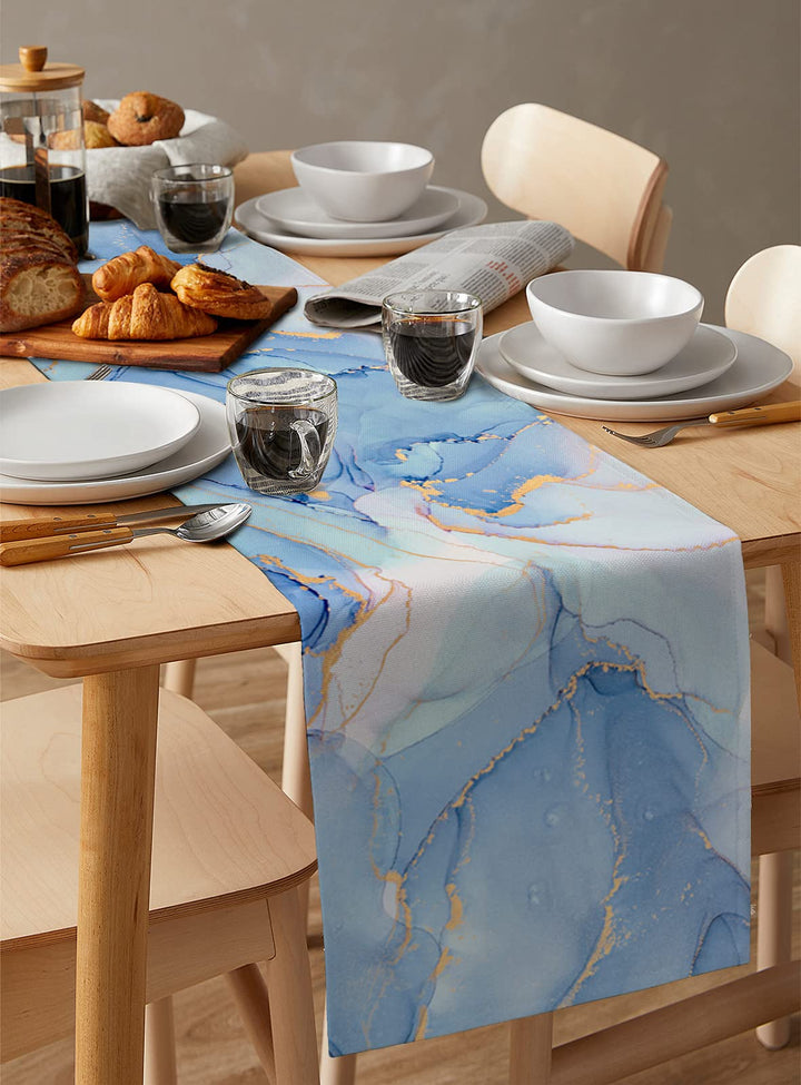 Marble Ocean Table Runner-Marble Textured Burlap Table Runner 108 Inches Long, Abstract Table Runners Dresser Scarves for Dining Room Kitchen, Wedding, Holiday Party Table Decor 13x108