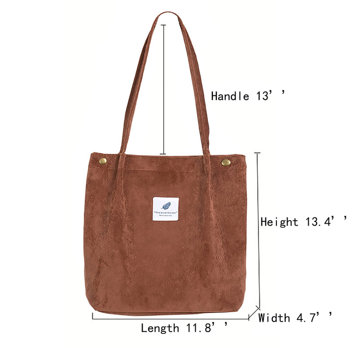 Corduroy Tote Bag for Women Girl Casual Work Canvas Shoulder Handbags Cute Purse Brown