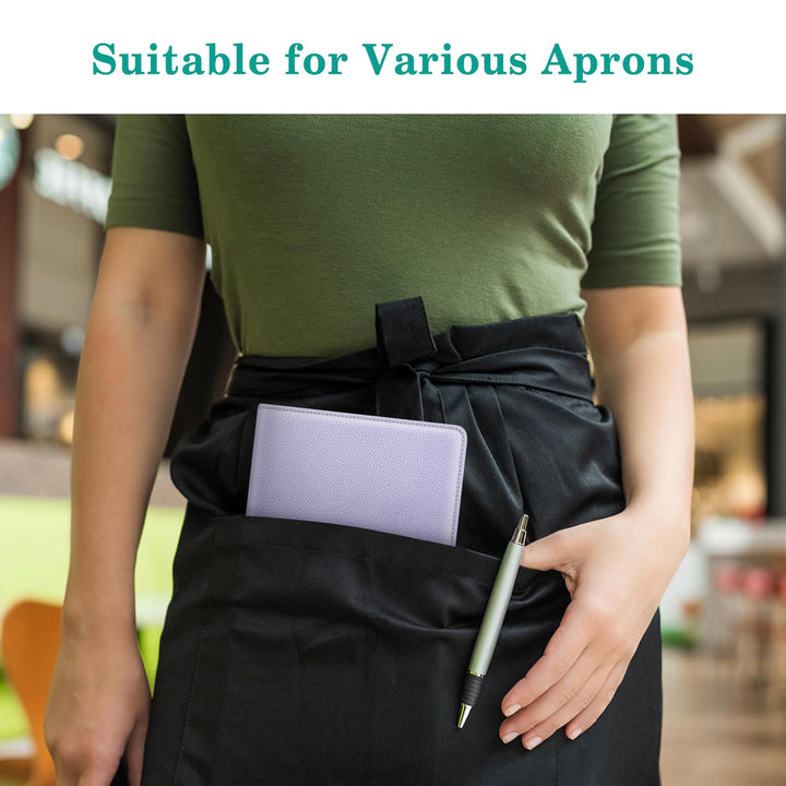 Server Book Organizer with Zipper Pocket, PU Leather Restaurant Guest Check Presenters Card Holder for Waitress, Waiter, Bartender (Lilac Purple)