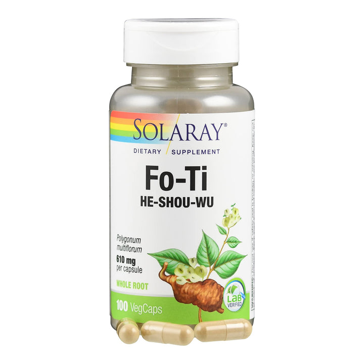 Solaray Fo-Ti 610 mg - Herbal Support for Aging, Longevity, and Hair, Skin &amp; Nails - Vegan - 60-Day Money-Back Guarantee - 100 Servings, 100 VegCaps