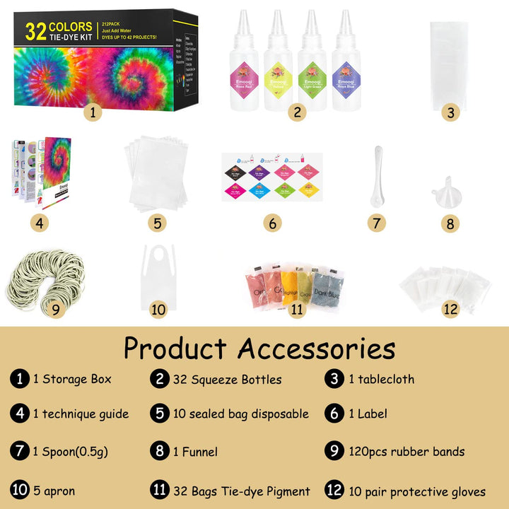 PINJAT DIY Tie Dye Kits, 32 Colors DIY Tie Dye Set with