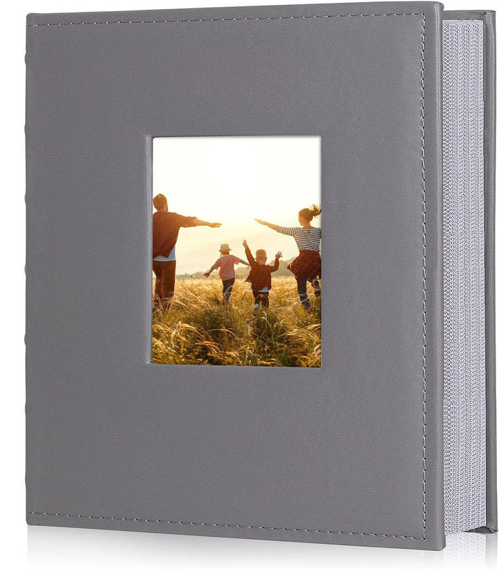 Photo Album Holds 200 4x6 Photo Book Premium Leather Cover Page Sleeves Family Small Personalised Picture for Wedding Anniversary Book Albums Baby Photos Albums(Gray)