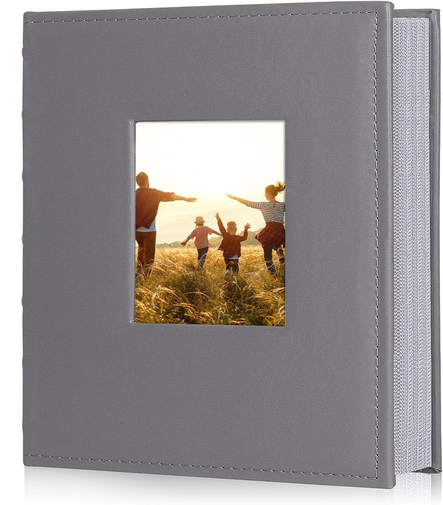 Photo Album Holds 200 4x6 Photo Book Premium Leather Cover Page Sleeves Family Small Personalised Picture for Wedding Anniversary Book Albums Baby Photos Albums(Gray)