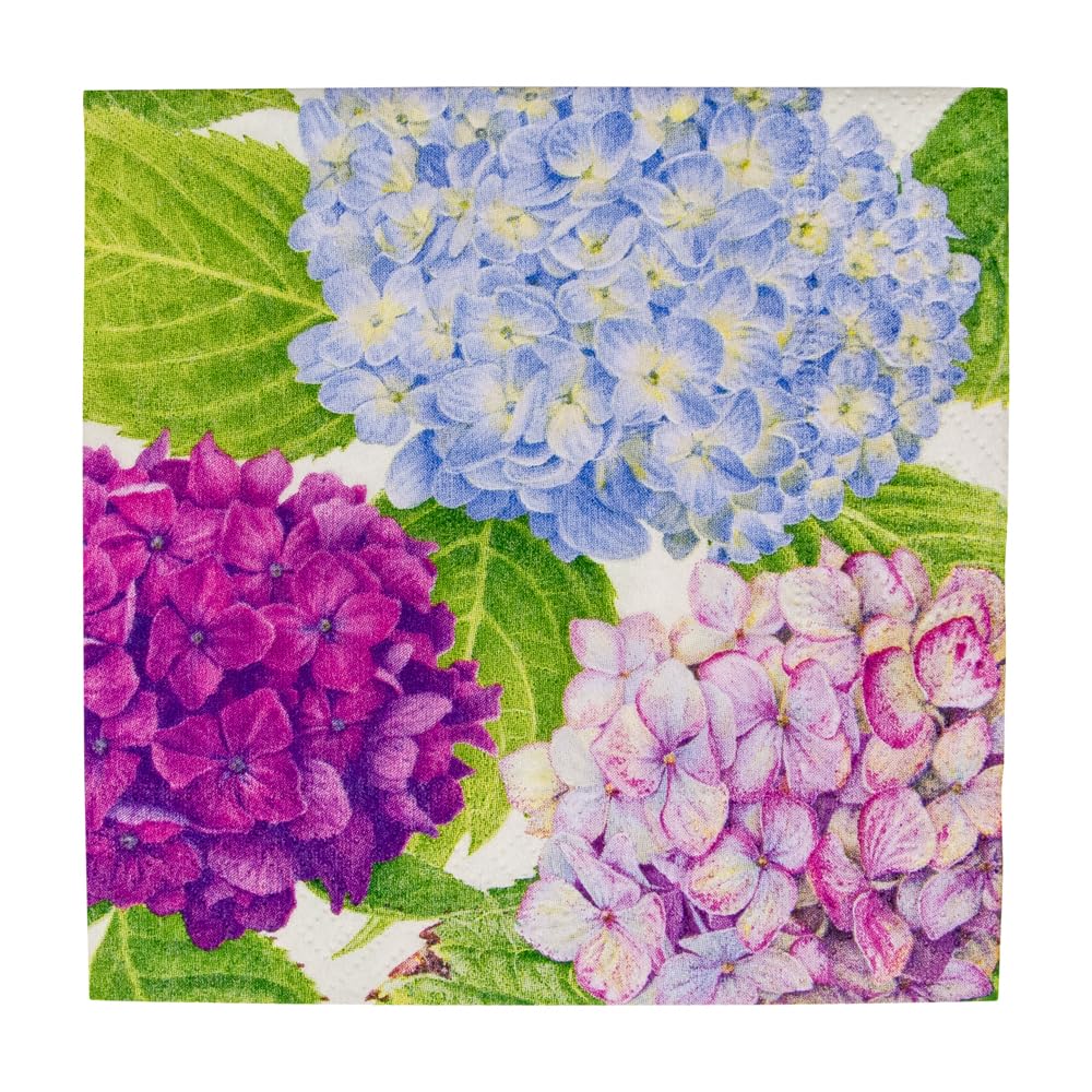 Caspari Hydrangea Garden Cocktail Napkin, Multicolored