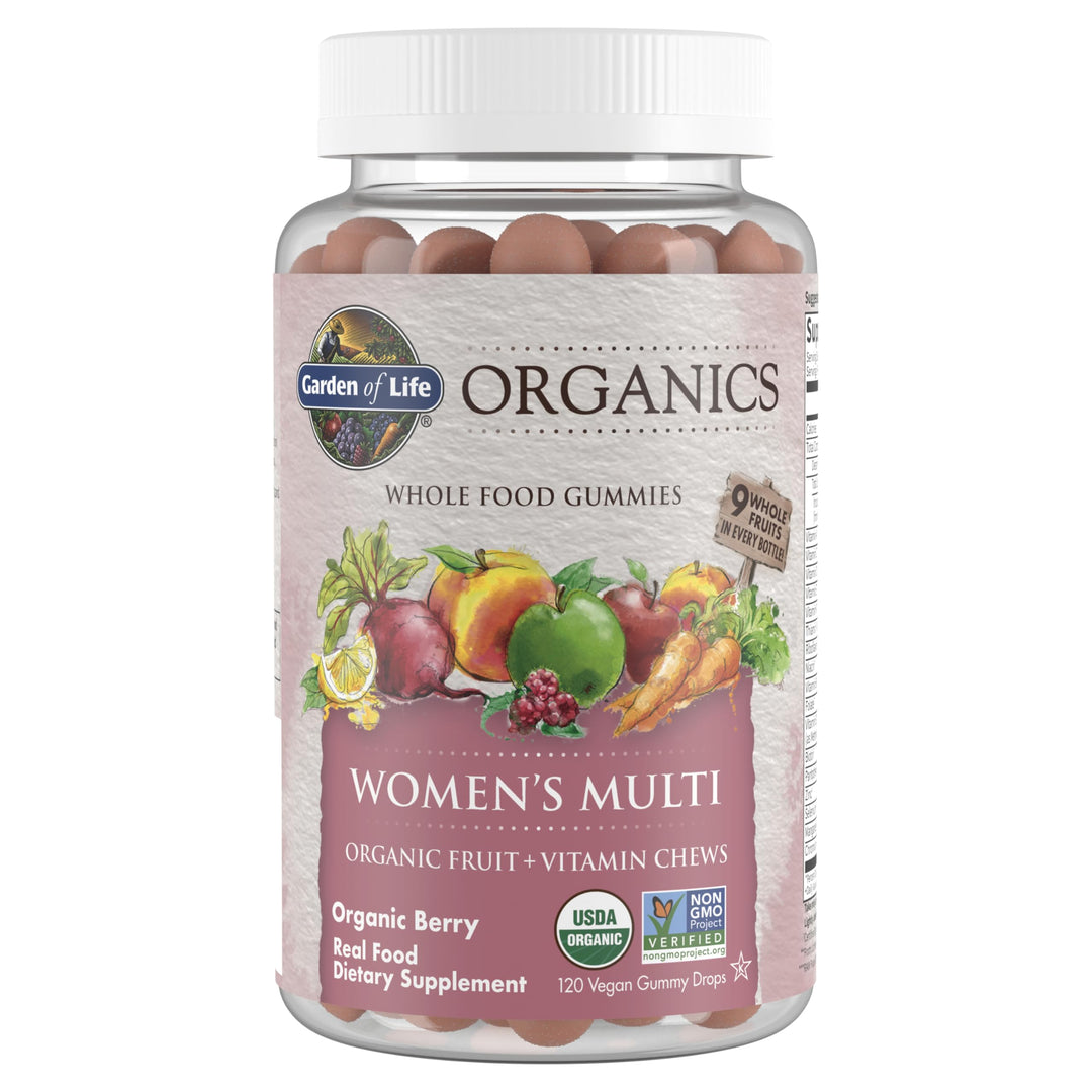 Organics Women&#39;s Gummy Vitamins - Berry - Certified Organic, Non-GMO, Vegan, Kosher Complete Multi - Methyl B12, C &amp; D3 - Gluten, Soy &amp; Dairy Free, 120 Real Fruit Gummies