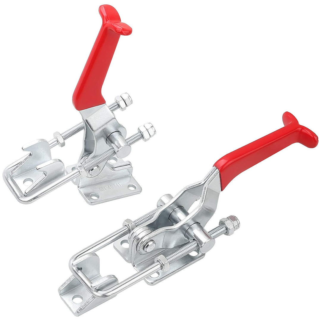 Abuff 2pcs Adjustable Toggle Clamp Set, Anti-Rust 2000lbs Heavy Duty Latch-Action Toggle Latches, Red Toggles Clamps Vertical Quick Release for Door, Box Case Trunk, Jig, Pull Latch