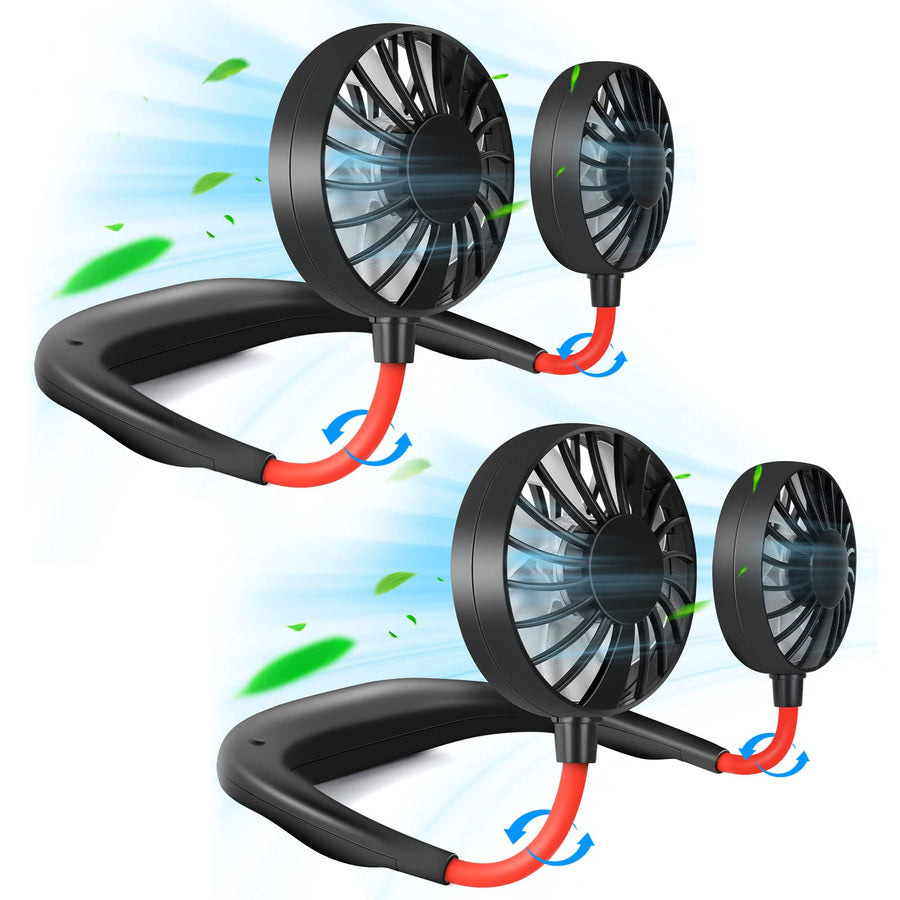 Portable Neck Fan Rechargeable Personal HandFree Fan Mini USB Wearable Neckband Sport Fan 3 Speed Adjustable 360 Degrees Free Rotation Perfect for Working Traveling Office Reading (Red Black 2 Pack)
