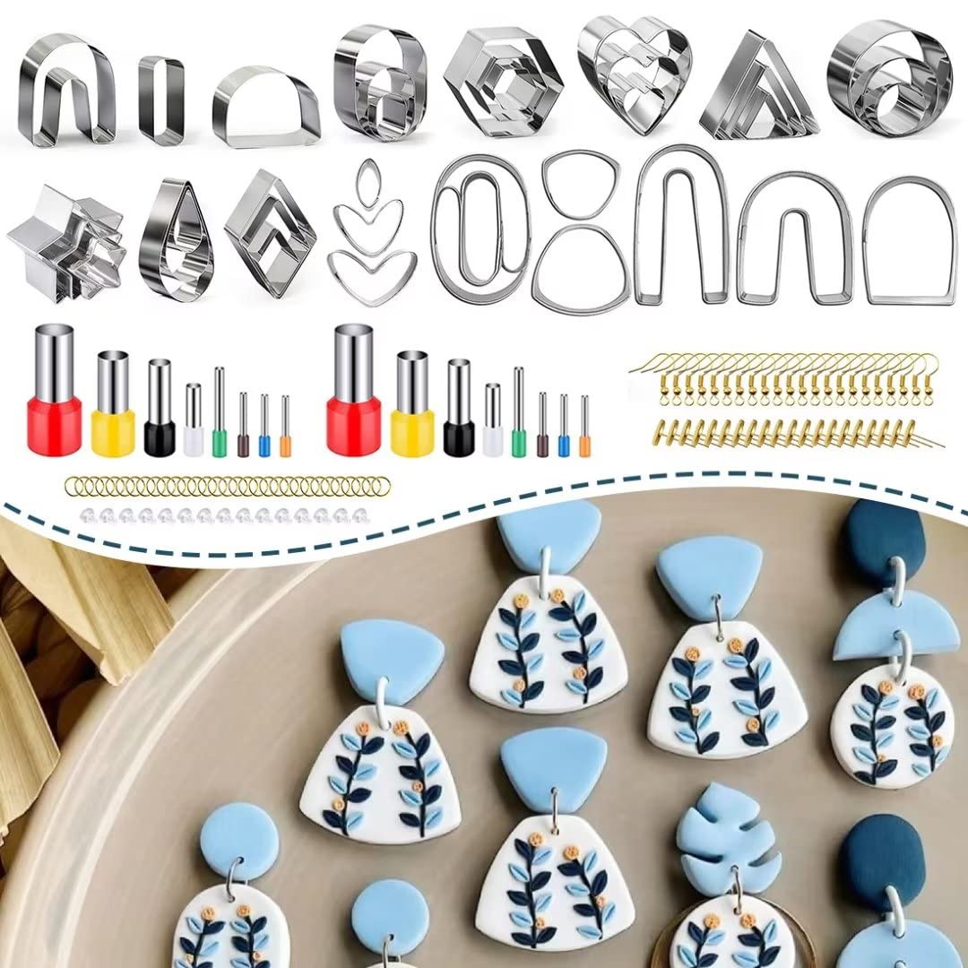 keoker Polymer Clay Cutters Set, 36 Shapes Stainless Steel Clay Cutters with 16 Circle Shape Cutters and 60 Earrings Accessories, Clay Earing Cutters for Polymer Clay Jewelry Making
