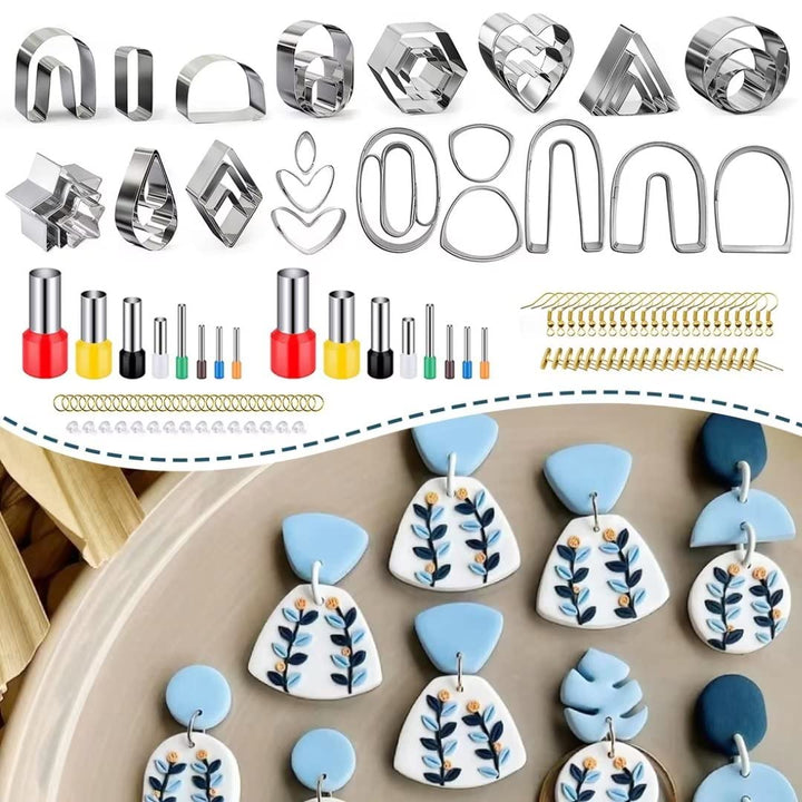 keoker Polymer Clay Cutters Set, 36 Shapes Stainless Steel Clay Cutters with 16 Circle Shape Cutters and 60 Earrings Accessories, Clay Earing Cutters for Polymer Clay Jewelry Making