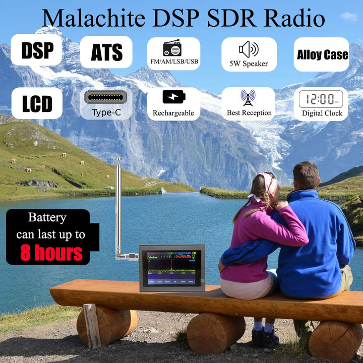 Malachite DSP SDR Radio, 50KHz-200MHz DSP SDR Receiver SDR Shortwave Radio,3.5 Inch Touching IPS Display Screen,Aluminum Alloy,Nice Sound