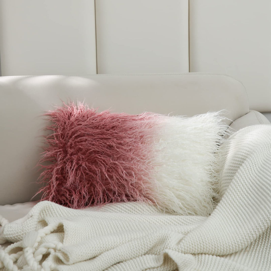 David's Home Faux Fur Lumbar Pillowcase, 1-Packed, Decorative Fluffy Throw Pillow Cover 12 x 20 Inches, Luxury Rectangular Cushion Cover for Bed Couch Sofa Living Room, Ombre Pink