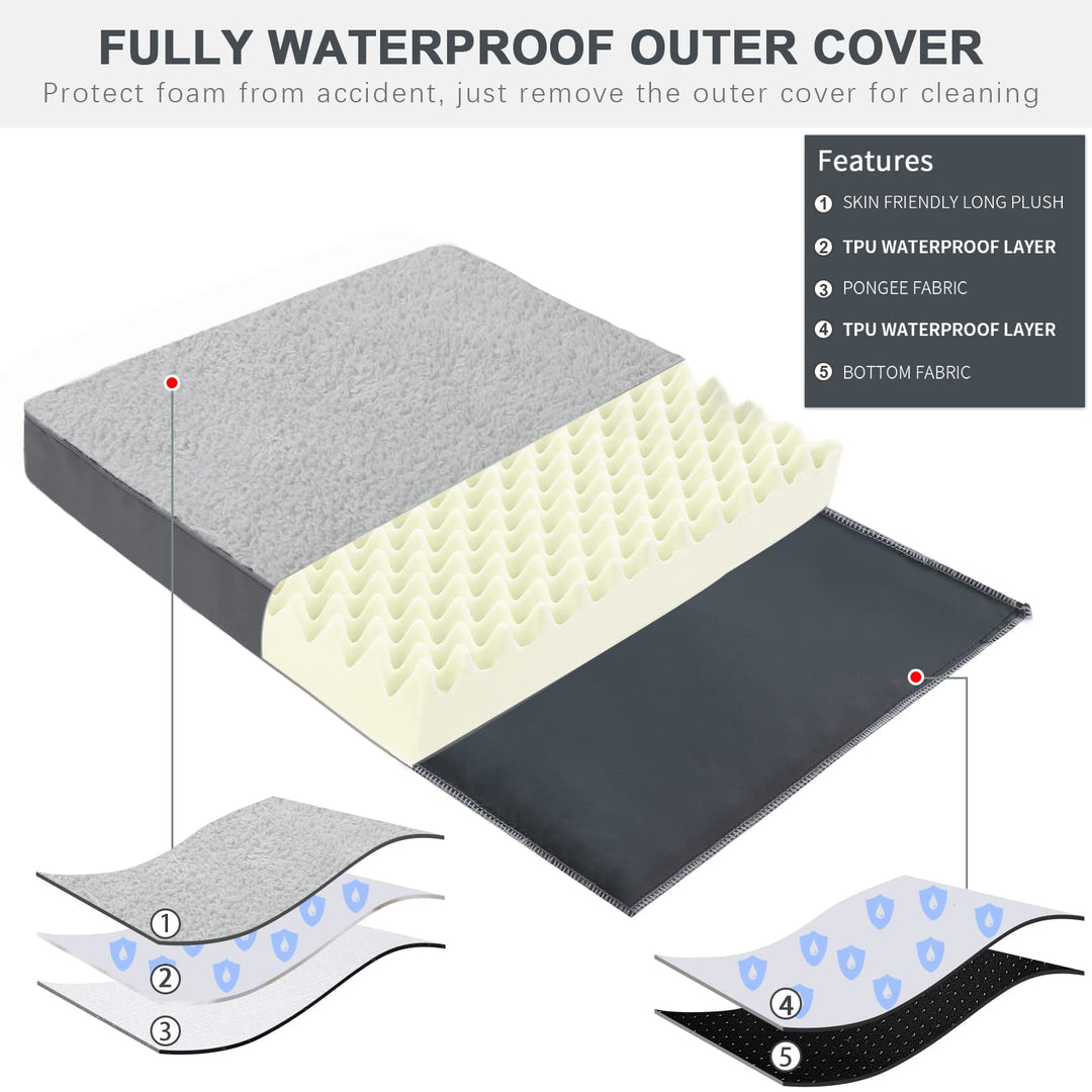 Waterproof Dog Bed Medium Size Dog Orthopedic Dog Beds for Crate with Removable Washable Cover Egg-Crate Foam Pet Pad Mat with Anti-Slip Bottom, 36x23 Inch, Light Grey