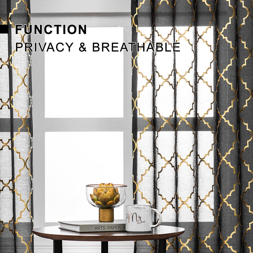 Kotile Black Gold Curtains for Living Room - Metallic G
