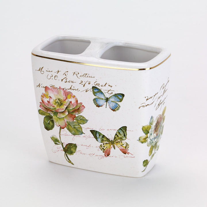 - Toothbrush Holder, Ceramic Bathroom Accessories, Artsitic Home Decor (Butterfly Garden Collection)