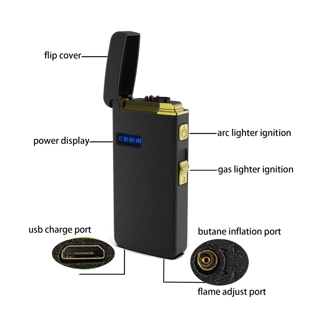 USB Lighters Windproof Rechargeable Dual Arc Lighter Inflatable Lighter Refillable Lighter Matte Black Color for Outdoor Camping Hunting Backpacking Hiking Kitchen