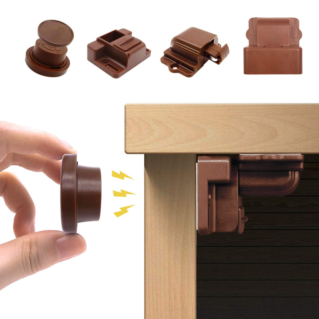 10 Pack Baby Safety Magnetic Cabinet Locks, Maveek Child Proofing & Easy Installation Magnet Latches for Cupboard & Drawers, 10 Safety Locks +2 Magnetic Keys, Brown
