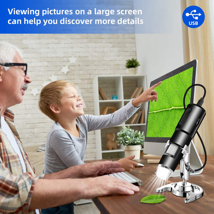 Wireless Digital Microscope 50X-1000X Handheld Portable Mini WiFi USB Microscope Camera with 8 LED Lights for iPhone/iPad/Smartphone/Tablet/PC-Black