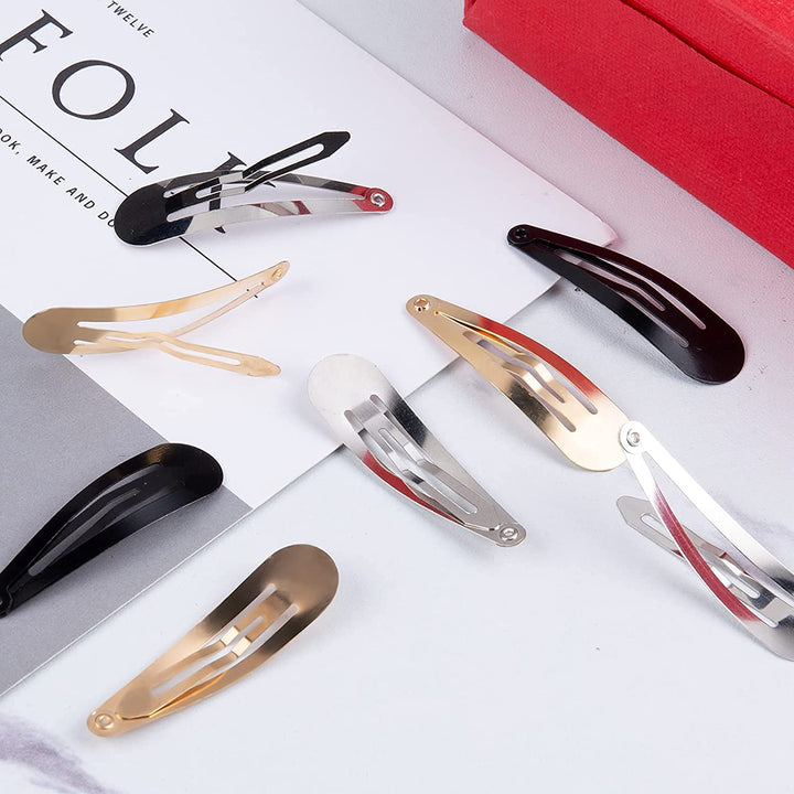 60 Pcs Snap Hair Clips with Storage Box, 2 Inch No Slip Metal Hair Clips Barrettes for Styling, Hair Pins Accessories for Toddlers, Girls, Kids, Teens, Women(Gold, Silver, Black)