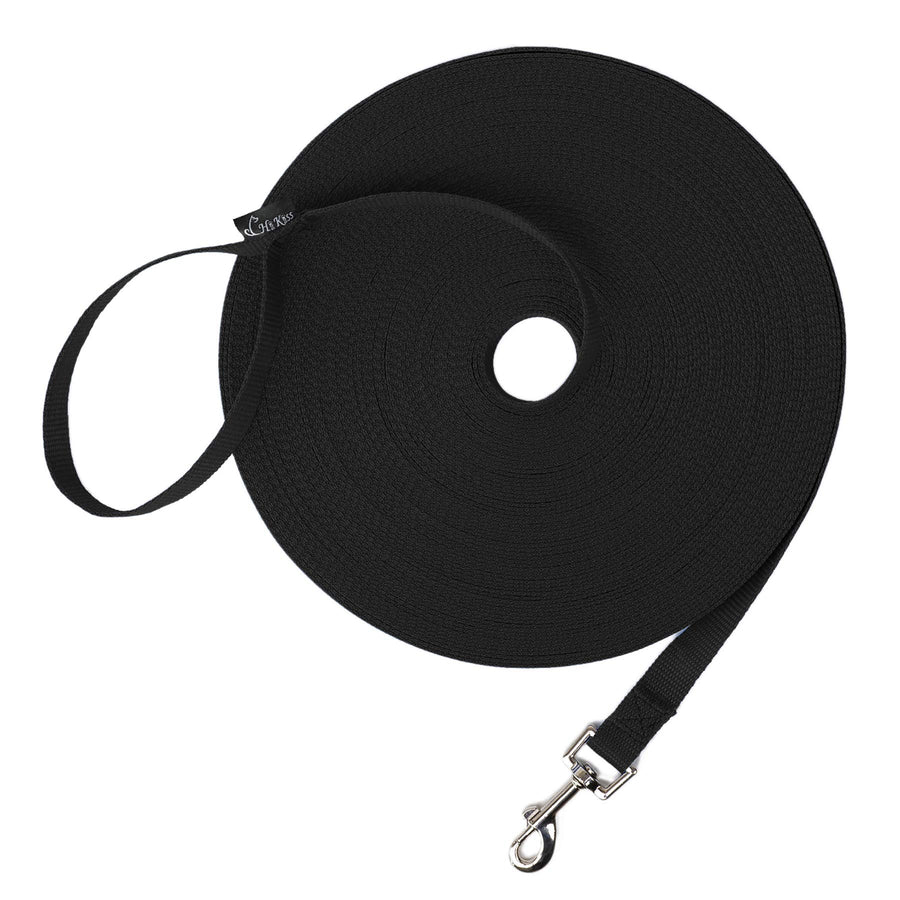 Dog/Puppy Obedience Recall Training Agility Lead - 15ft 20ft 30ft 50ft 100ft Training Leash - Great for Play, Camping, or Backyard - Black 20ft