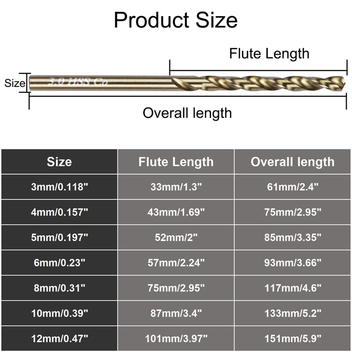 Cobalt Drill Bit Set, M35 High Speed Steel Drill Bit Kit, 135 Degree Tip, Jobber Length Twist Bits for Hard Metal, Stainless Steel with Storage Case, 10Pcs 3mm/0.12