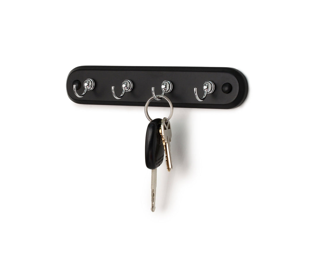 Four Hook Key Rack, Walnut Wood/Satin Nickel Hooks