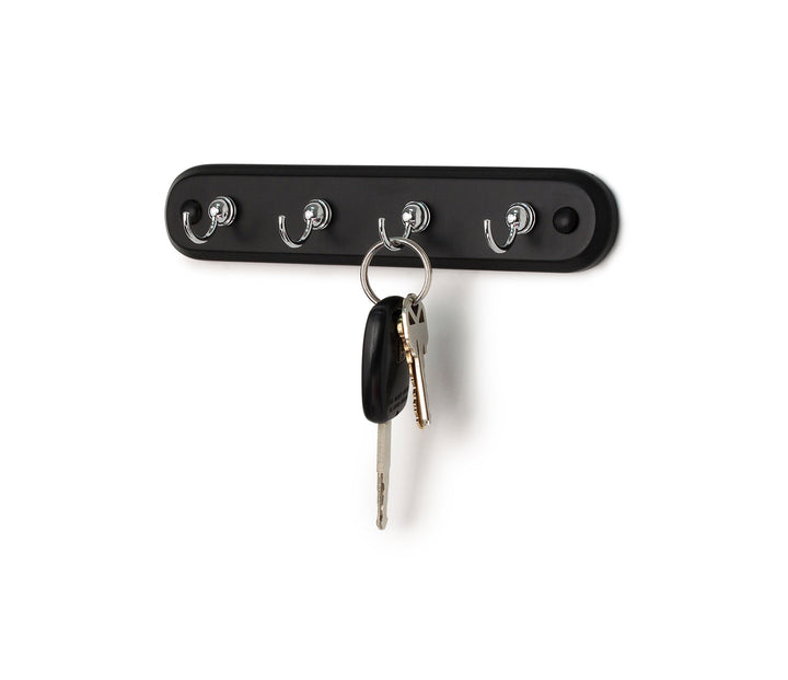 Four Hook Key Rack, Walnut Wood/Satin Nickel Hooks