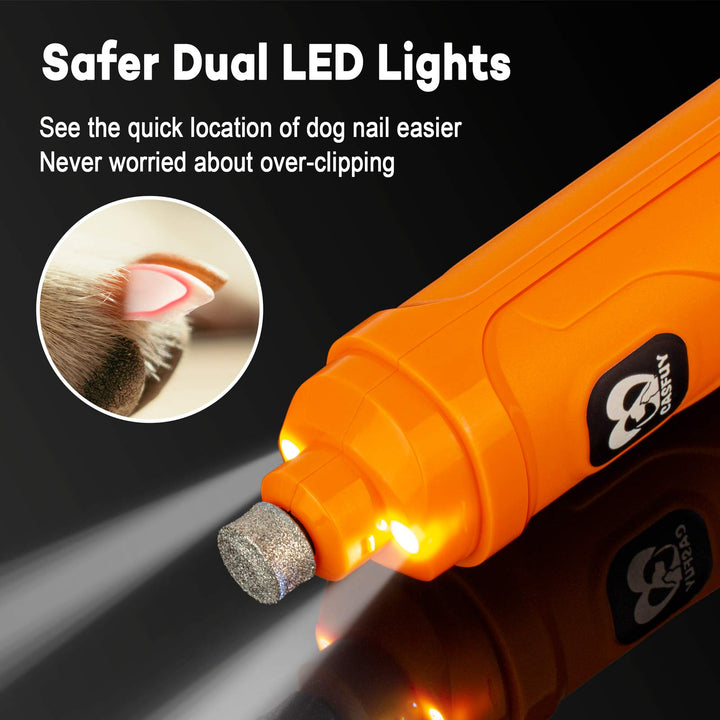 Dog Nail Grinder with 2 LED Light - New Version 2-Speed Powerful Electric Pet Nail Trimmer Professional Quiet Painless Paws Grooming &amp; Smoothing for Small Medium Large Dogs and Cats (Orange)