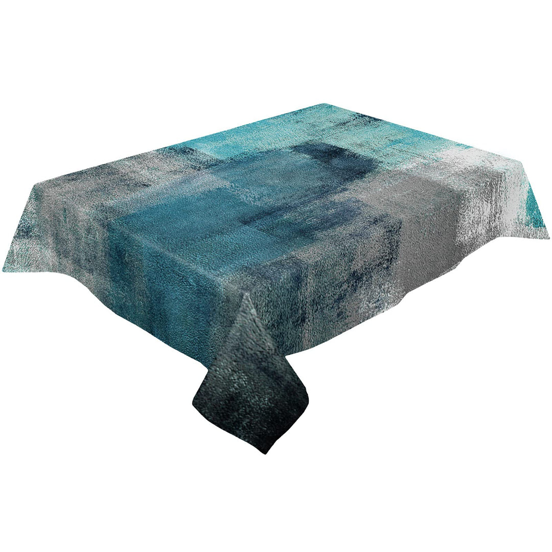 Tablecloths for Rectangle Tables Turquoise and Grey Abstract Art Painting Teal Waterproof Polyester Table Cloth for Kitchen Dinning Table Washable Table Cover for Parties/Wedding/Picnic 60x102in