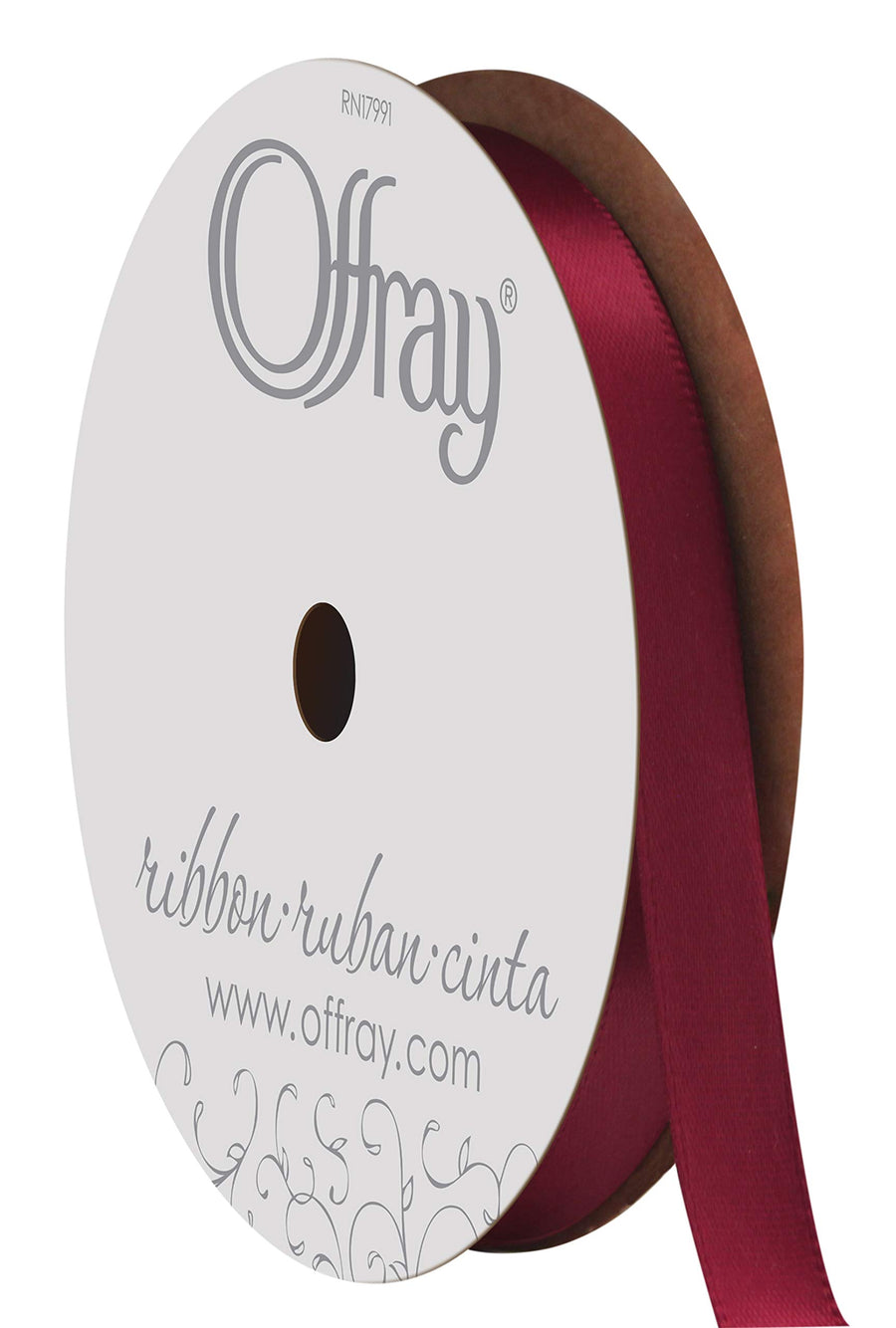 Berwick 072639 3/8 Wide Single Face Satin Ribbon, Wine Red, 6 Yds