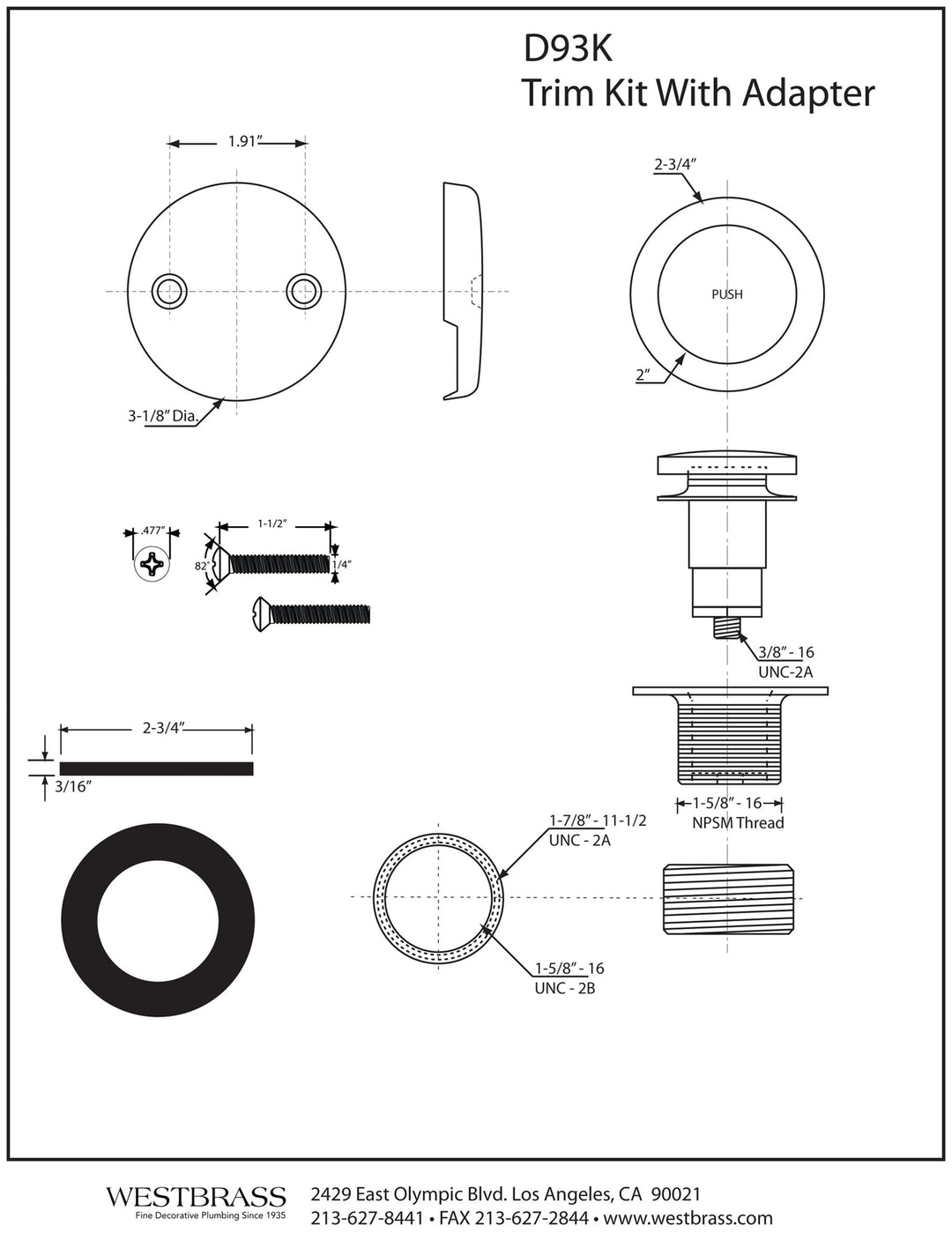 Westbrass Universal Fine or Coarse Thread Replacement T