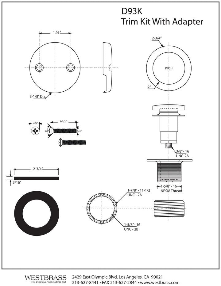 Westbrass Universal Fine or Coarse Thread Replacement T