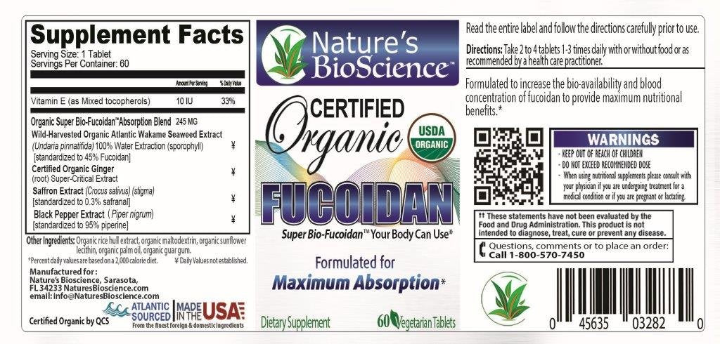 Nature’s BioScience ® Certified USDA Organic Fucoidan; Formulated for Maximum Benefits; with Bio-Enhancers to Maximize Fucoidan’s Absorption into The Blood Stream.